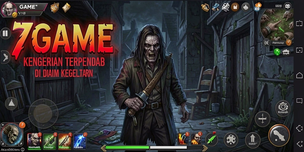 Tampilan gameplay menegangkan dari 7GAME dalam suasana Horror yang mencekam.