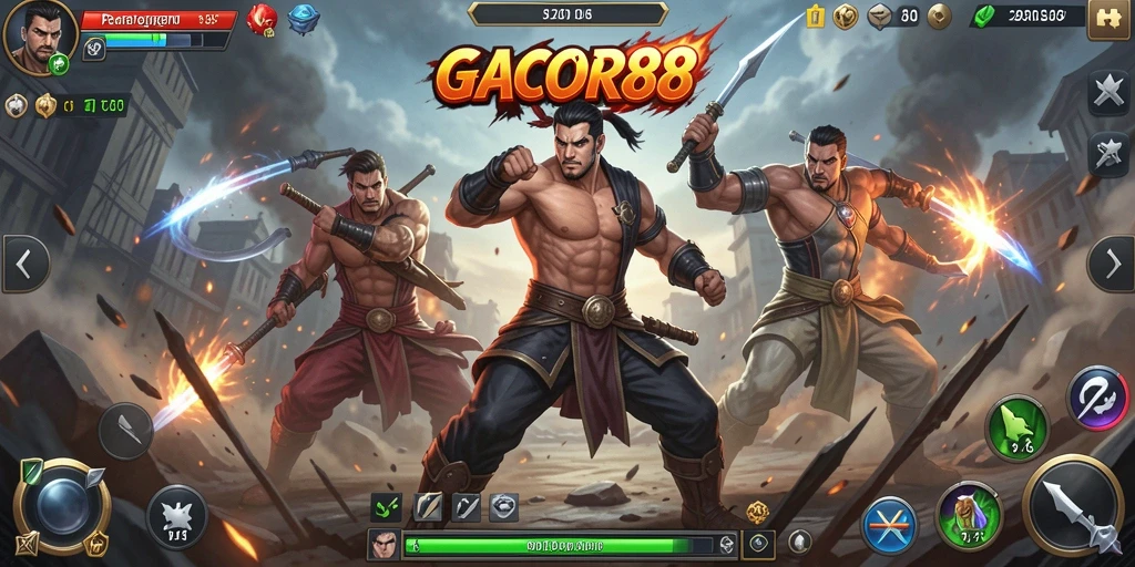 Tampilan gameplay GACOR88 yang menampilkan pertarungan seru.
