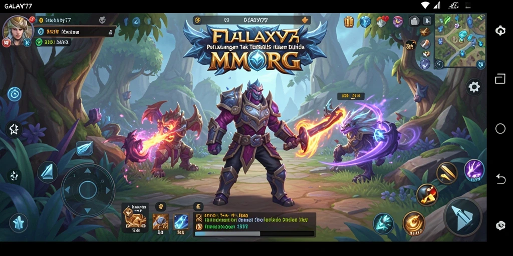Screenshot gameplay GALAXY77 menampilkan aksi pertempuran yang mendebarkan.