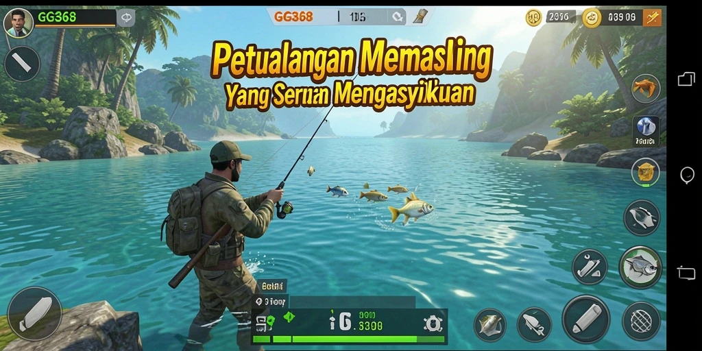 Screenshot utama GG368 menampilkan gameplay memancing yang menakjubkan dan penuh aksi.