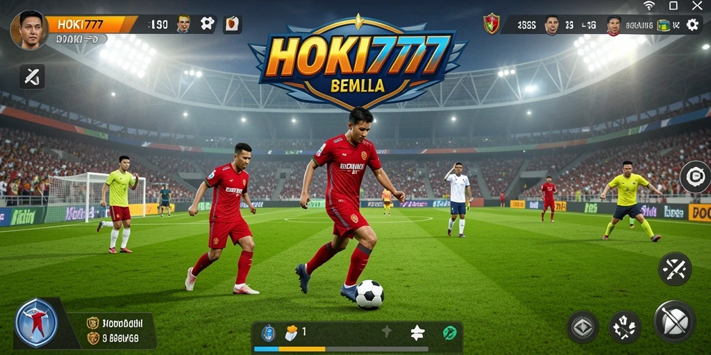 Screenshot HOKI777 menunjukkan pertandingan sepak bola intens dan mendebarkan.