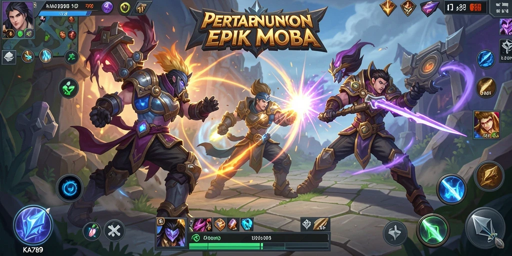 Tampilan seru gameplay KA789 yang menampilkan pertarungan MOBA yang intens.