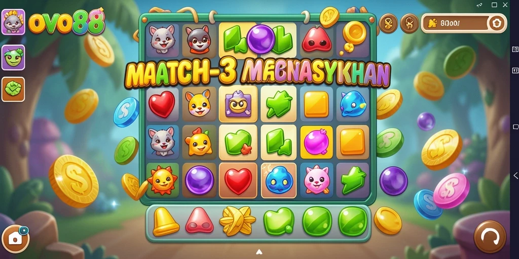 Tampilan gameplay OVO88 yang menarik dalam permainan Match-3.