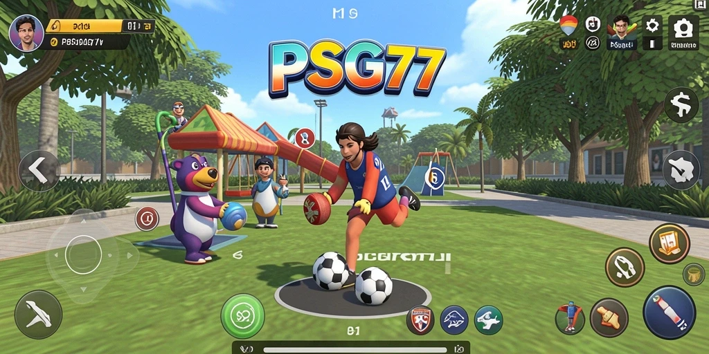 Tampilan gameplay PSG77 yang ceria dan menghibur.